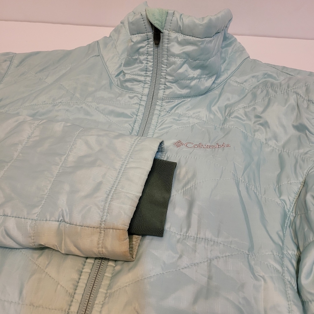 Columbia Omni-Heat Puffer Jacket Womens Large Light‎ Blue Good Quilted WL5030